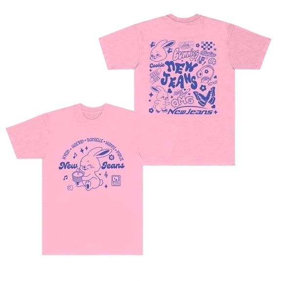 New Jeans Merch T-shirt With Cute Printed Logo Round Neck Short Sleeved Fan Fashion Top