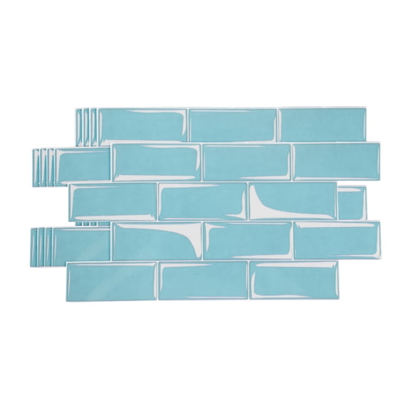 Uxcell 5Pcs Peel and Stick Backsplash Tiles 9.4" x 4.7" 3D Thickened Mable Texture Self-Adhesive Tile Stickers Wallpaper Wall for Kitchen Bathroom Bedroom, Blue