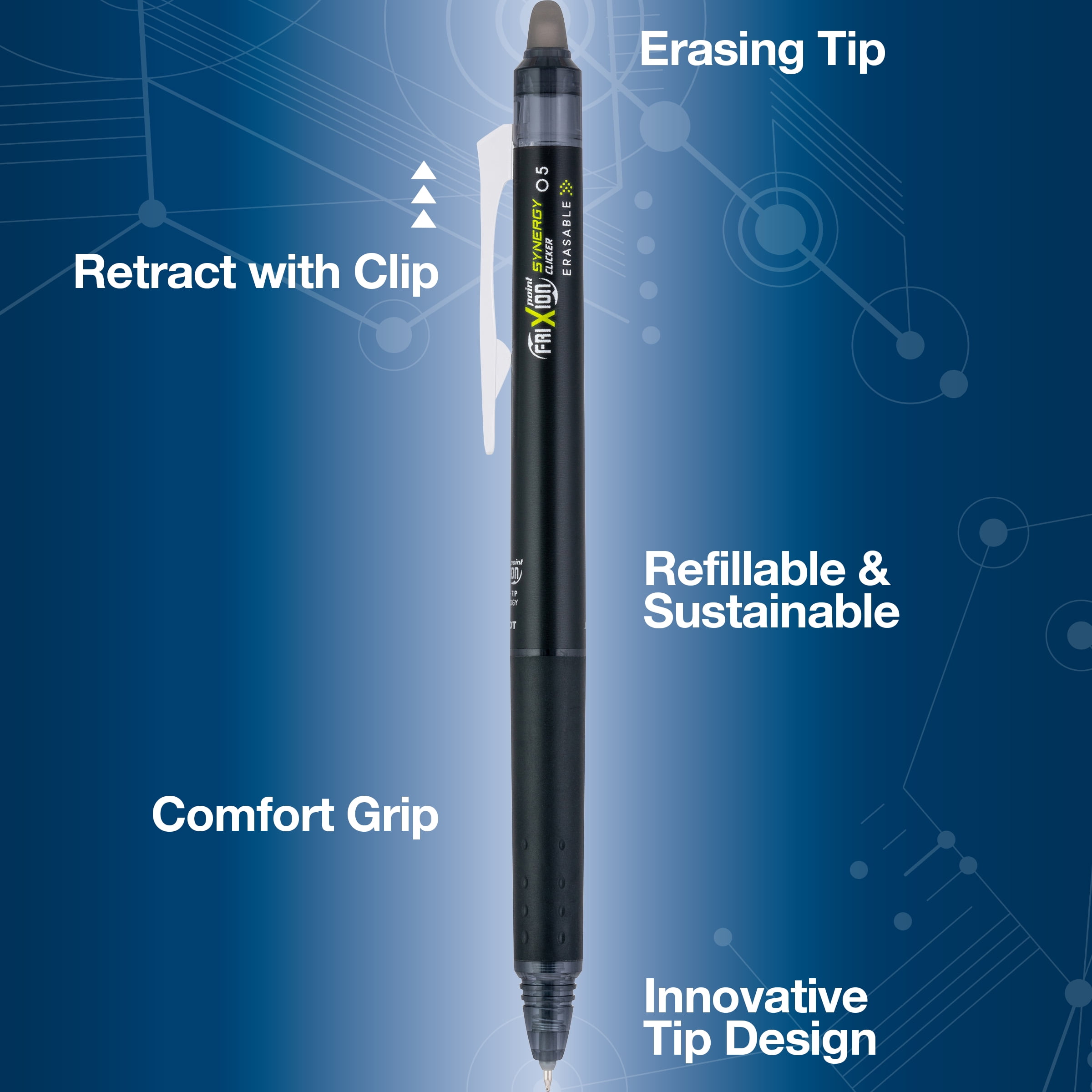 FriXion Synergy Point Clicker Extra Fine Black 6 Pens + 6 Bonus Refills Pack
