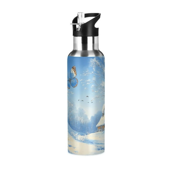 ALAZA Butterfly in Winter Water Bottle Insulated Flask Stainless Steel Straw Lid 20 oz