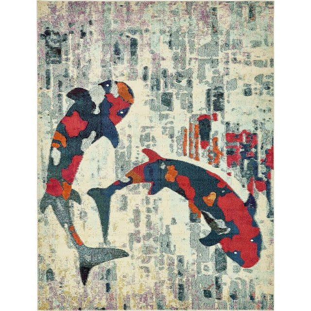Unique Loom Positano Collection Tapis de Pêche Moderne Koi, 8' 0 x 10' 0, Beige/bleu