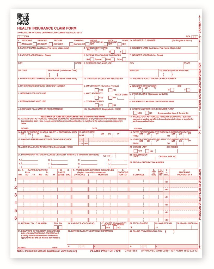 NEW CMS 1500 Claim Forms - HCFA (Version 02/12) (250 Sheets) - Walmart.com