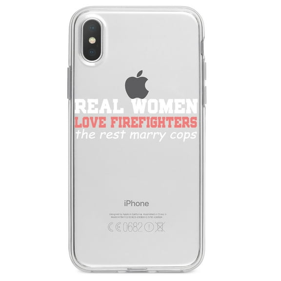 DistinctInk Clear Shockproof Hybrid Case for iPhone X / XS (5.8" Screen) - TPU Bumper Acrylic Back Tempered Glass Screen Protector - Real Women Love Firefighters Not Cops