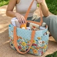 thumbnail image 2 of Pzuqiu Women's Large Quilted Tote Bags, Floral Embroidered & Solid Reversible Lightweight Orange Shoulder Handbags for Work, Shopping, Travel, College, Everyday Use, 2 of 7