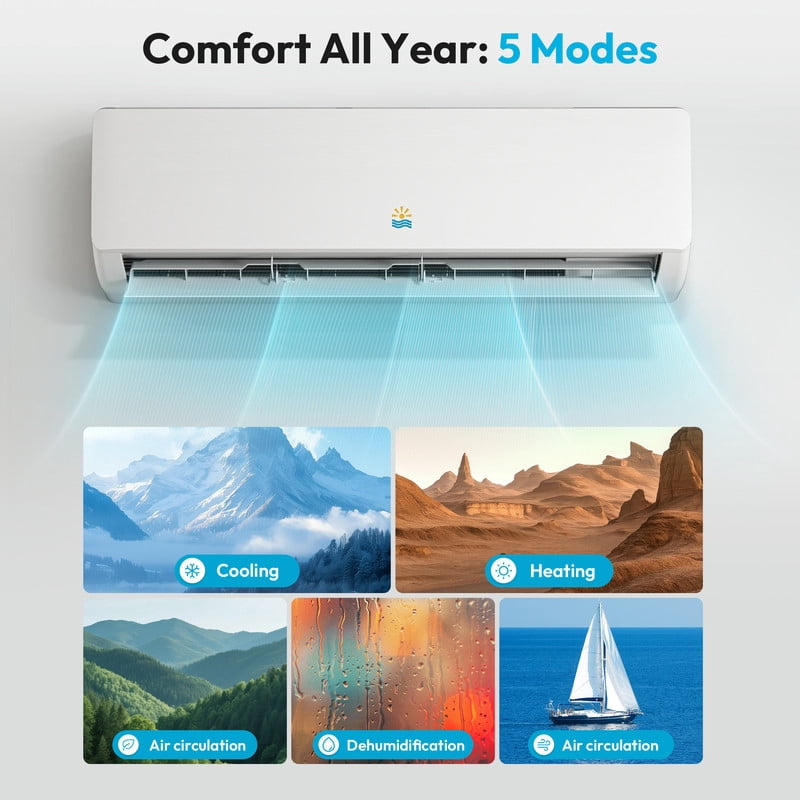 Etust Air Conditioner 18000 BTU Mini Split AC/Heating System, 19 SEER2, 900 Sq.ft Coverage, 208-230V