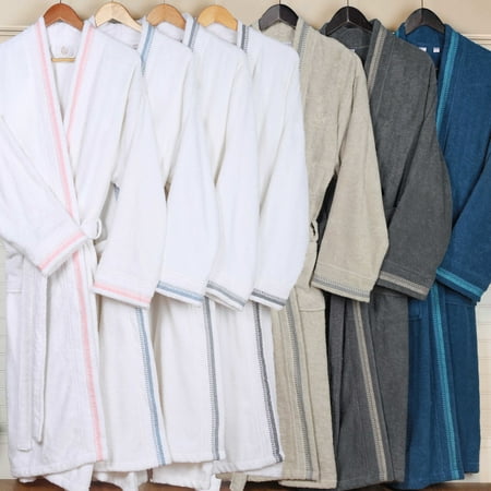 

Unisex Cotton Terry Kimono Bathrobe with Embroidery All-Season Robe XL Emberglow-White