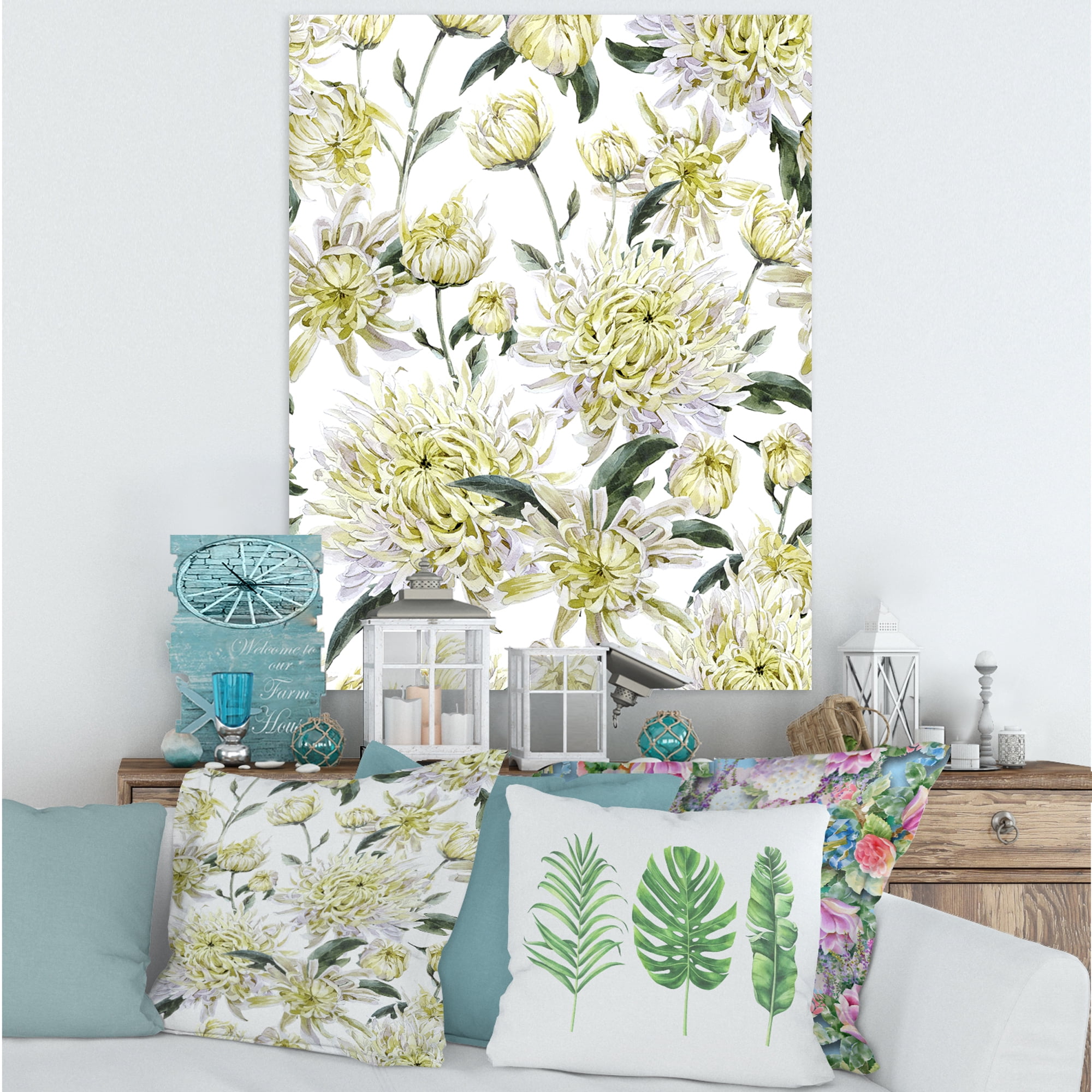 Ancient Yellow Chrysanthemus I 24 in x 32 in Painting Canvas Art Print, by Designart