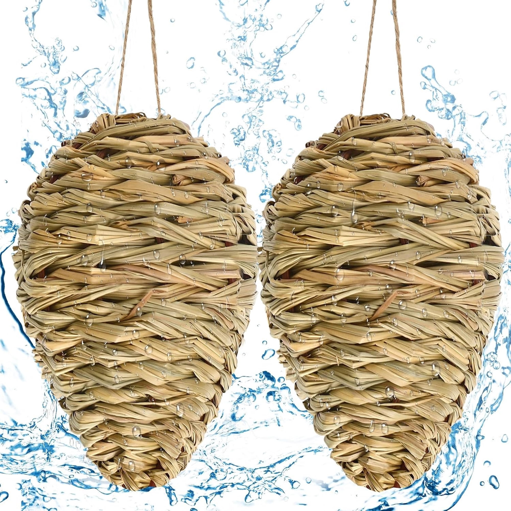 XIBUFE 2 Pack Fake Wasp Nest Decoy, Woven Reed Wasp Hornet Decoys | Hornet Deterrent Artificial Hanging Wasp Hornets Hive for Outdoor Patio Garden and Eave Wasp Yellow Jacket Hornets Protection