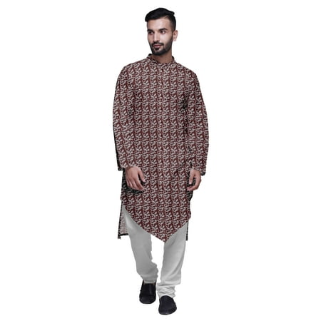 

Atasi Printed Long Sleeve Kurta With Pajama Set For Men Summer Clothing