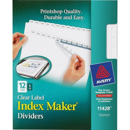 - Avery®, AVE11428, Index Maker Print & Apply Clear Label Dividers with White Tabs, 12 / Set