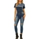 thumbnail image 2 of Camiseta de terciopelo de mujer para fiesta Inspire Chic, cuello redondo, manga corta, casual, talla XS, gris azul, 2 of 8