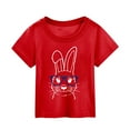 thumbnail image 1 of PMVFHDE T-Shirt Imprimé Lapin de Pâques pour Filles - Mignon Col Rond Manches Courtes pour Printemps Vacances, Fête de Pâques & Tenues Décontractées (Doux & Confortable) Rouge, 3-4 Ans, 1 of 3