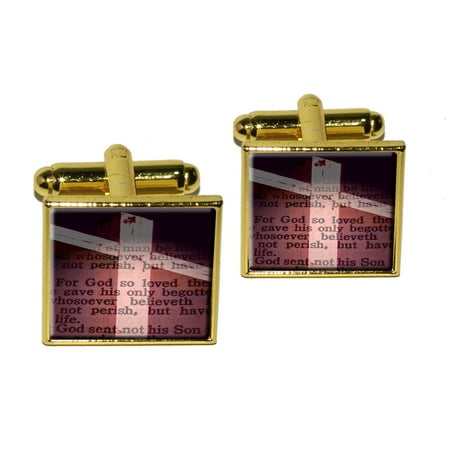 - Cross and Bible Verse John 3-16 For God So Loved the World Square Cufflinks