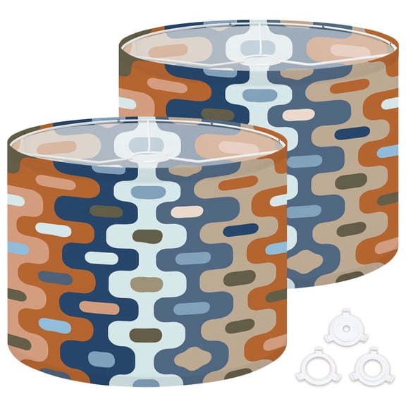 Lamp Shades Set of 2 Easy Assembly Multicolored interlocking vertical lines mid century modern style Drum Lampshades for Table Lamps Floor Lamps Pendant Light 13"x13"x10" Replacement Lamp Shade