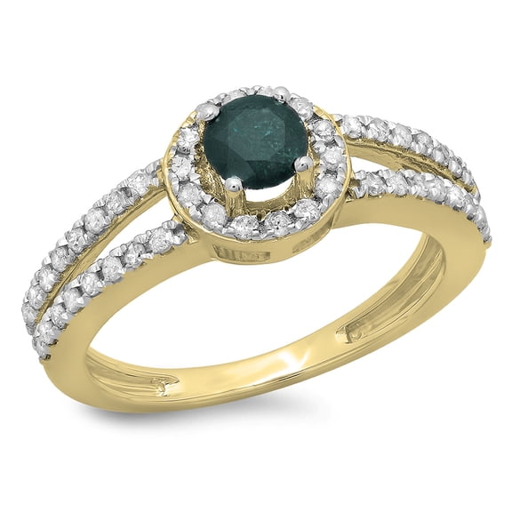 Dazzlingrock Collection 0.90 Carat (ctw) 14K Blue & White Diamond Bridal Split Shank Halo Engagement Ring, Yellow Gold, Size 8