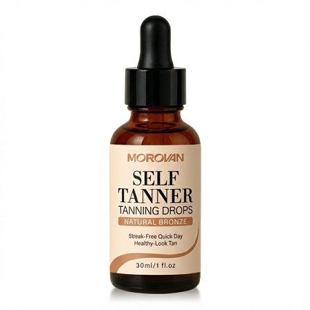 MOROVAN Self Tanner Tanning Drops, Natural Bronze Sunless Tanning Concentrate for Face & Body, Streak-Free Buildable Glow, 1 fl oz
