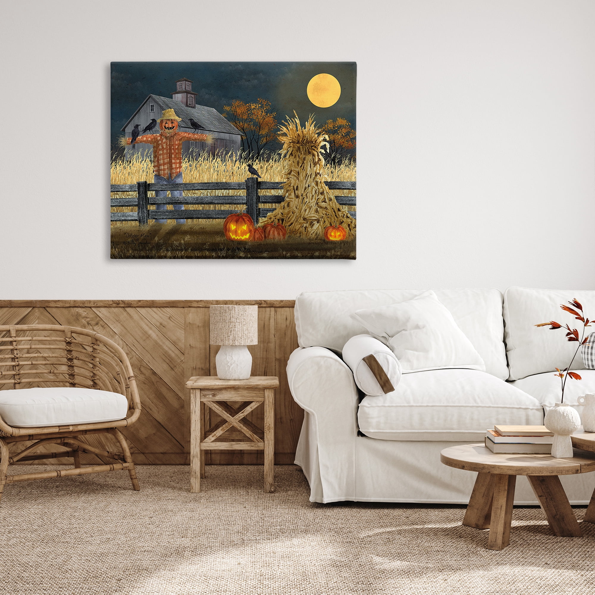 Stupell Industries Scarecrow Farm Landscape Holiday Painting Gallery Wrapped Canvas Art Print Wall Art, 48 x 36