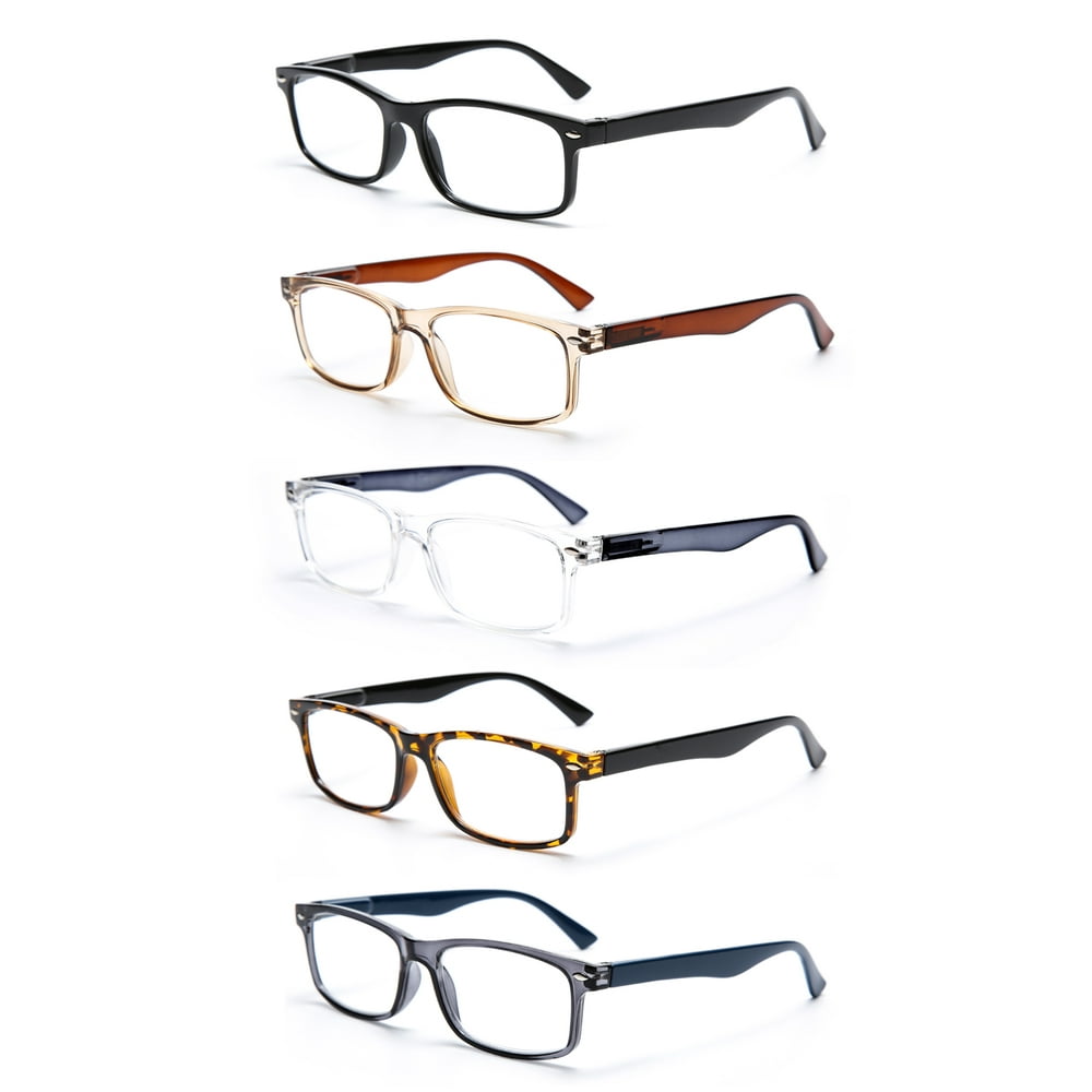 EYE ZOOM 5 Pack Unisex Rectangular Vintage Plastic Frame Reading Glasses for Men and Women