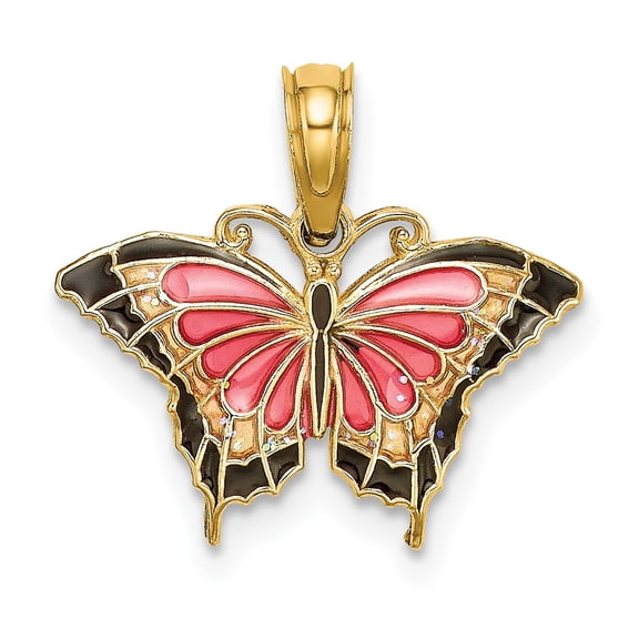 Finest Gold 10K Small Enameled Pink Butterfly Pendants