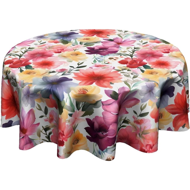 Floral Round Tablecloth 60 Inch - Colorful Flowers Table Cloth Spring Summer Wildflower Table Cover Decorative for Picnic Party Holiday Home