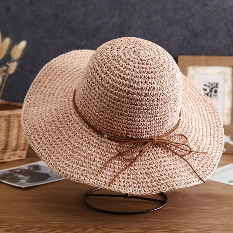 FashionMio Women's Foldable Straw Hat UPF 50+ Summer Soft Soft Beach Hat One Size/Pink
