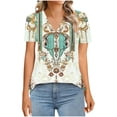 thumbnail image 4 of ClodeEU Women's V Neck Printed Short Sleeve Shirt,Loose Fit Casual Top with Button Blue,Womens Plus XXL, 4 of 7
