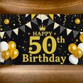 thumbnail image 4 of Black Background Happy 50th Birthday Banner with Golden Crown Balloons and Bunting Decors for Birthday Party Photography Props Backdrop Supplies, 4 of 6