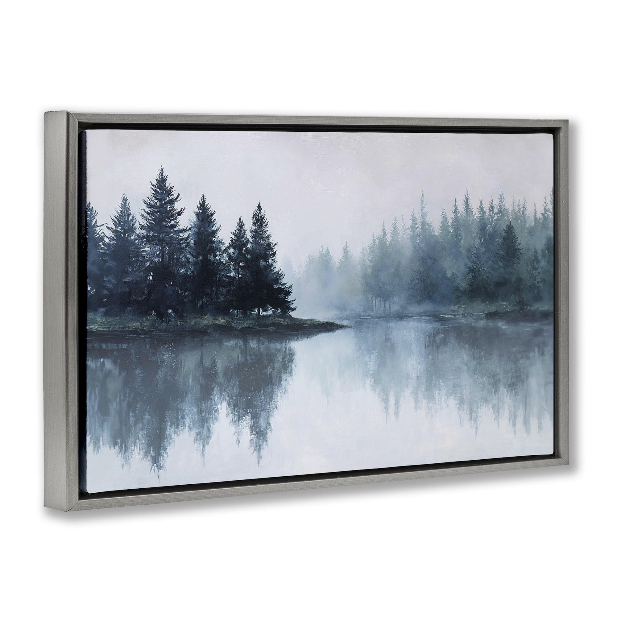 Stupell Industries Indigo Tree Reflections Gray Framed Floater Canvas Wall Art, design by Jacky Ngan