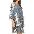 thumbnail image 3 of Sakkas Maris Women's Casual Shift 3/4 Sleeve Short Mini Dress A Line Print Silky - CTW288-White - One Size Regular, 3 of 5
