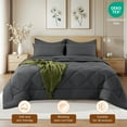 thumbnail image 3 of Sonoro Kate 7 Pieces Queen Comforter Set, Bed in a Bag for All Seasons, Soft Bedding Set with Comforter, 1 Flat Sheet, 1 Fitted Sheet, 2 Pillowcases, 2 Pillow Shams, Dark Gray, 3 of 7
