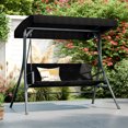 thumbnail image 4 of Gymax 3-Person Porch Swing w/ Stand w/ Rattan Seat Back Metal Frame Adjustable Shade, 4 of 9