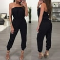 thumbnail image 4 of Women Jumpsuit Solid Color Off Shoulder Long Pants Elastic Waist Band Jumpsuit, 4 of 5
