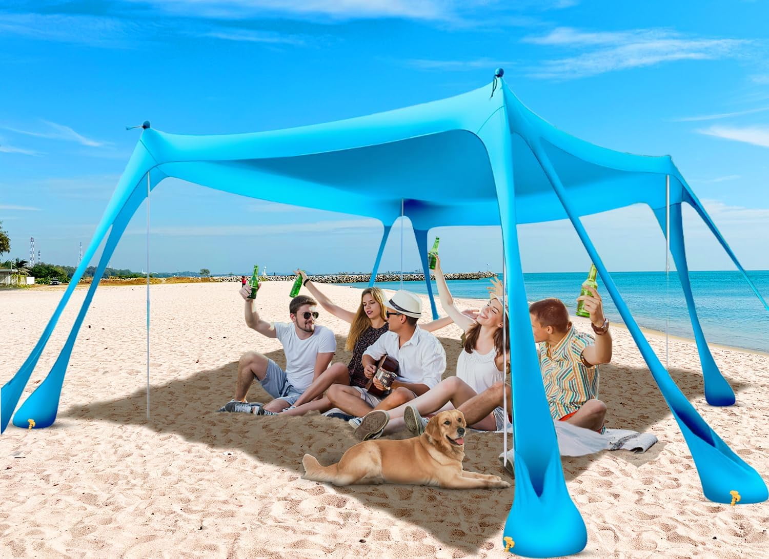 Beach Tent UPF50+ Sun Shade Canopy Angle Adjustable, Portable