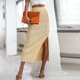 thumbnail image 4 of Falda Falda ajustada para mujer Falda casual asimétrica Color sólido Slim Fit Traje diario Kuymtek Amarillo T XL para Mujer, 4 of 7