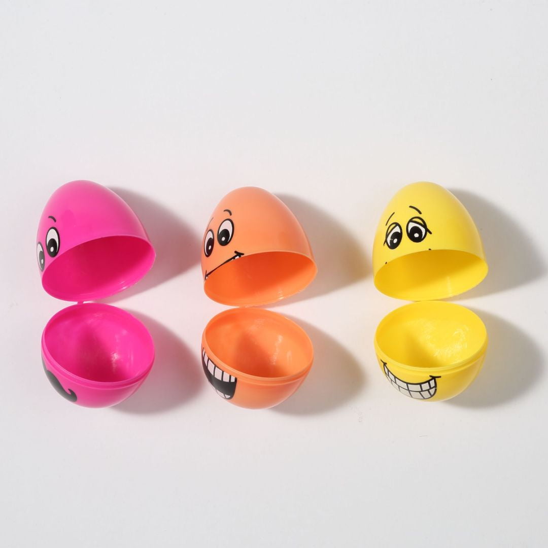 Méthodes de célébration œufs imprimés de visage, sac d'œufs en plastique de visage drôle- œufs de Pâques en plastique d'expression faciale 3 pouces, remplis pour la fête de Pâques