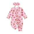 thumbnail image 2 of Elippeo Baby Girl Halloween Romper 3 6 9 12 Months Pumpkin Print Ruffled Zipper Long Sleeve Crew Neck Full Length Jumpsuit with Headband, 2 of 9