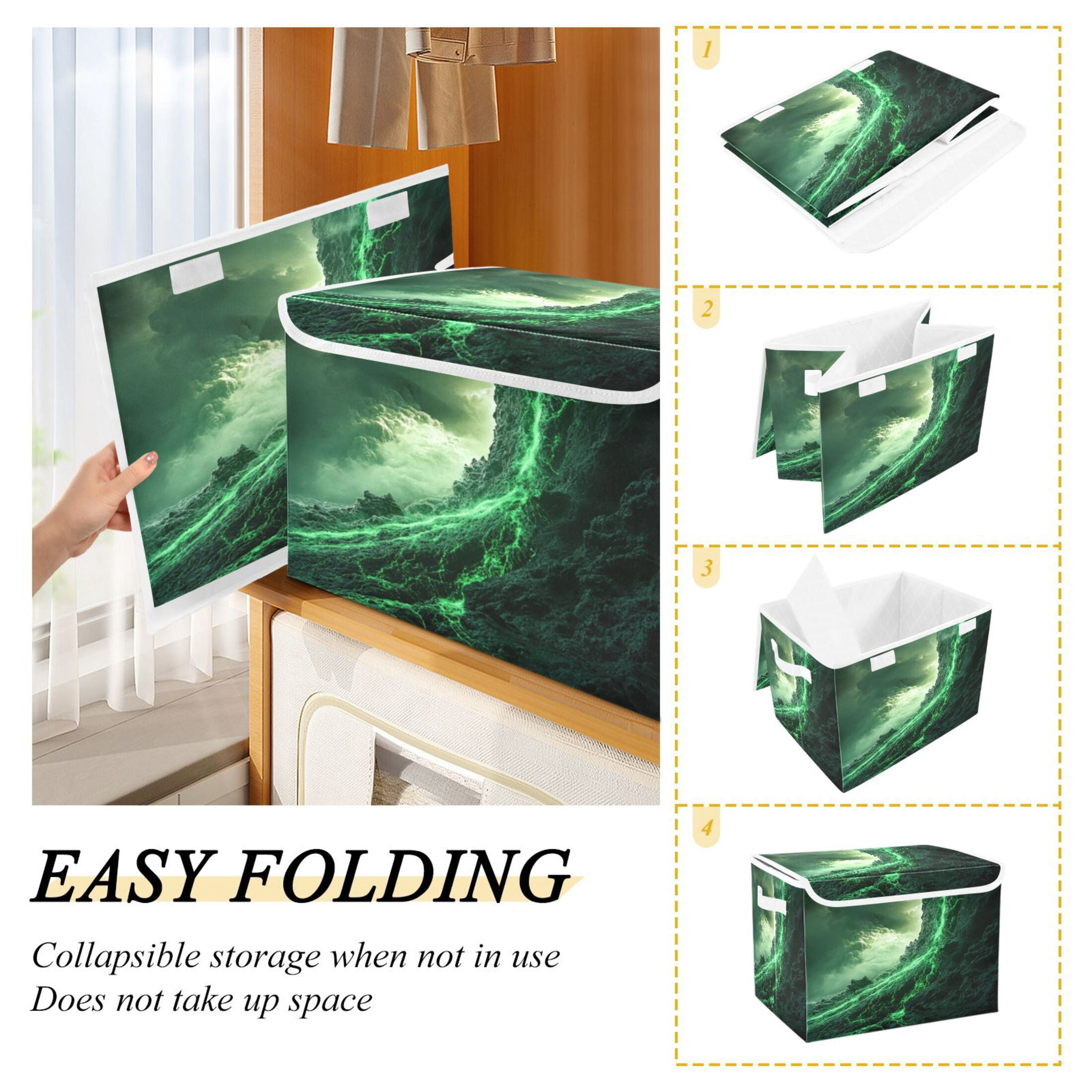 Storage Box With Lid 16.5x12.6x11.8In Foldable Stacked Household Storage Box Green Lava Picture