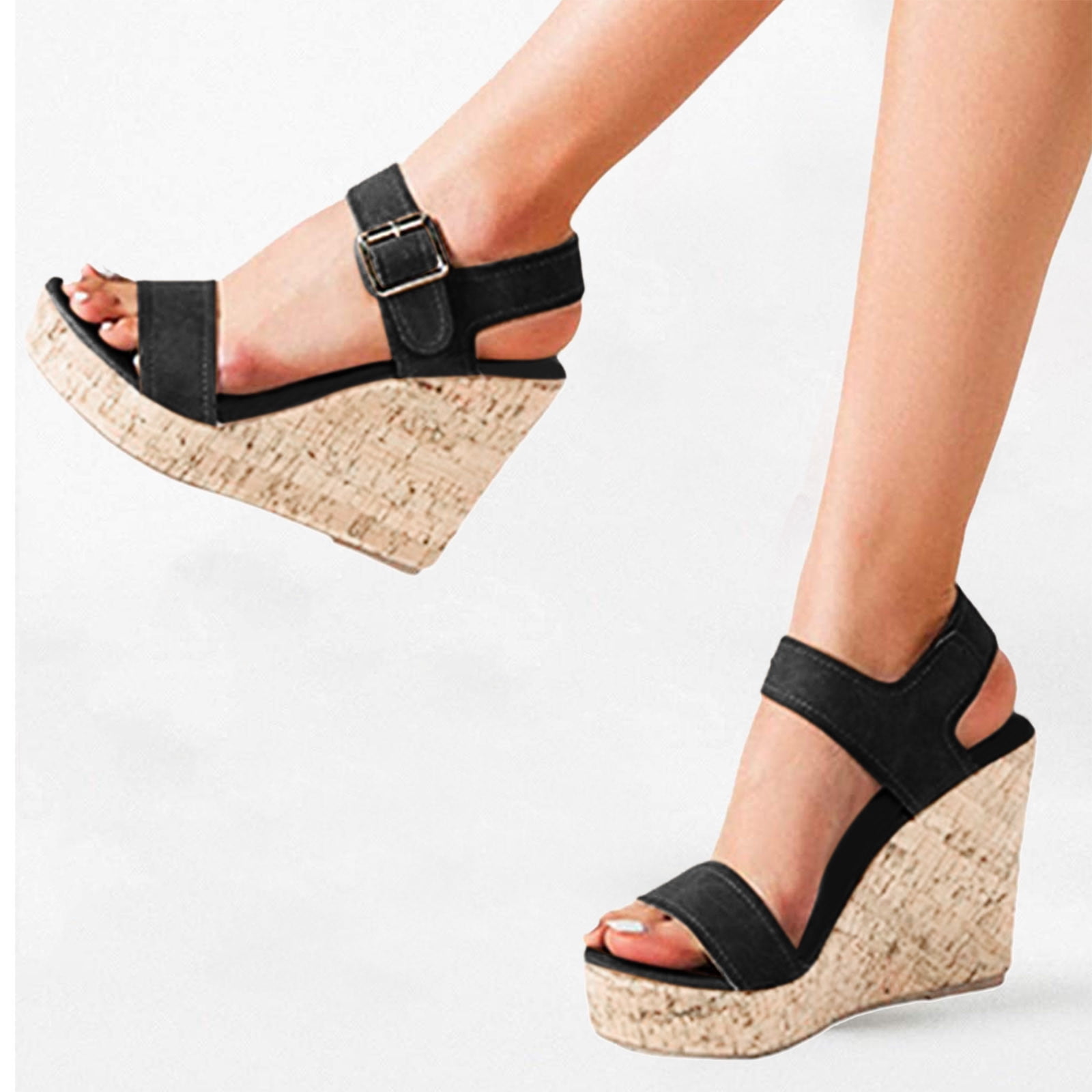 Women Sandals High Heels Summer Fashion Black Buckle Casual Female Gladiator Sandals Wedges