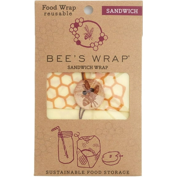 Bee's Wrap Sandwich Beeswax Wrap, Honeycomb Print - Plastic-Free Food Storage