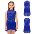 thumbnail image 2 of Aislor Girls Lyrical Dance Mock Neck Ruched Ballet Skirted Leotard Ballerina Ice Skating Dress Blue 14, 2 of 7