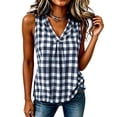 thumbnail image 5 of IUYRTFE Women's Sleeveless V Neck Gingham Plaid Tank Top 100% Linen Relaxed Fit Summer Casual Blouse, 5 of 6