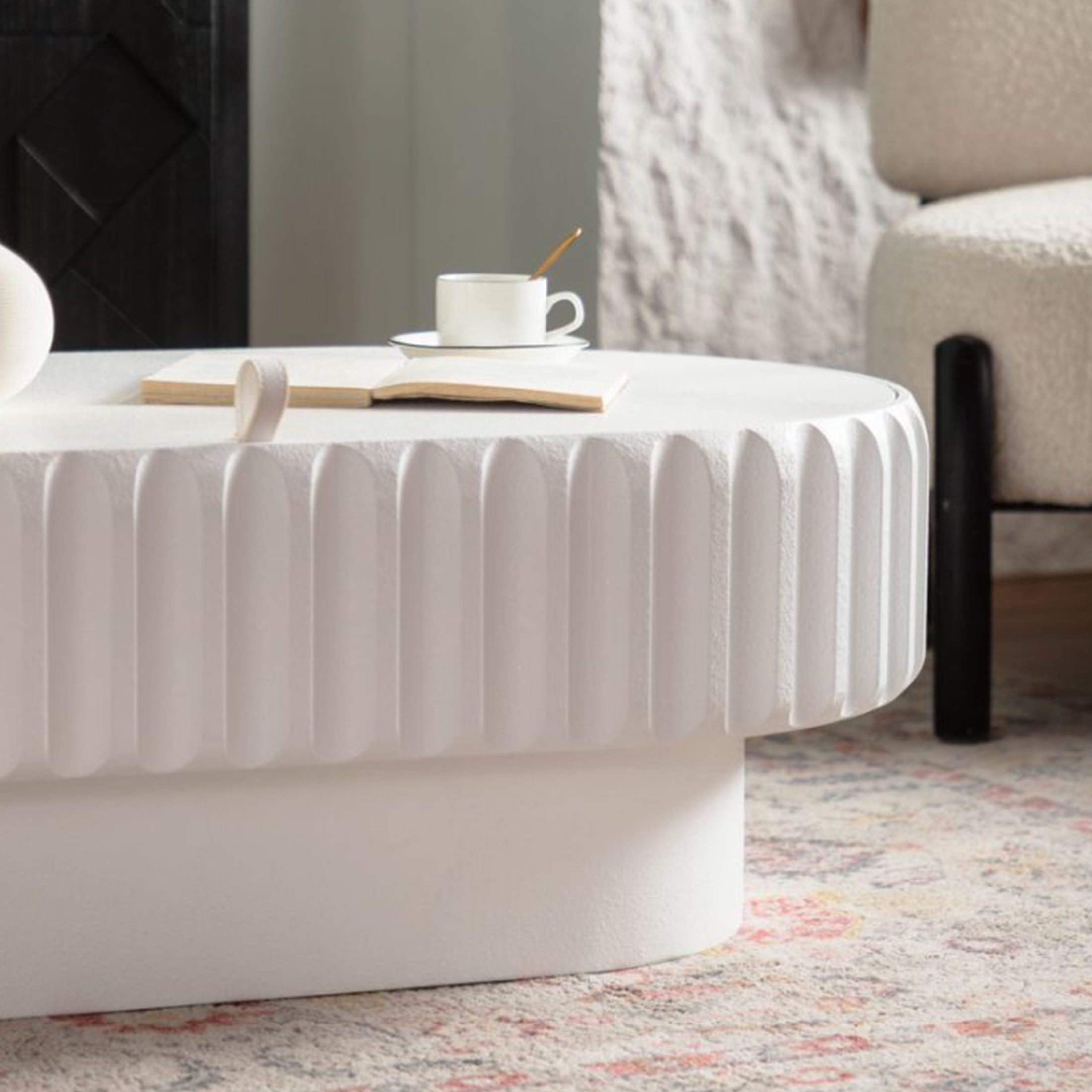 Noble House Haylie 43" Rectangular Fluted Storage Coffee Table with Lift-Top Lid, for Modern Living Room, Cream White