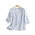 thumbnail image 3 of ZANZEA Polyester Cotton Three Quarter Sleeve V-Neck Stripe Printed Blouses Womens, 3 of 11