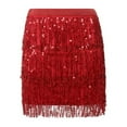 thumbnail image 4 of Women Belly Dance Hip Skirt Tassel Scarf Sequin Wrap Rave Costume ，Red, 4 of 8