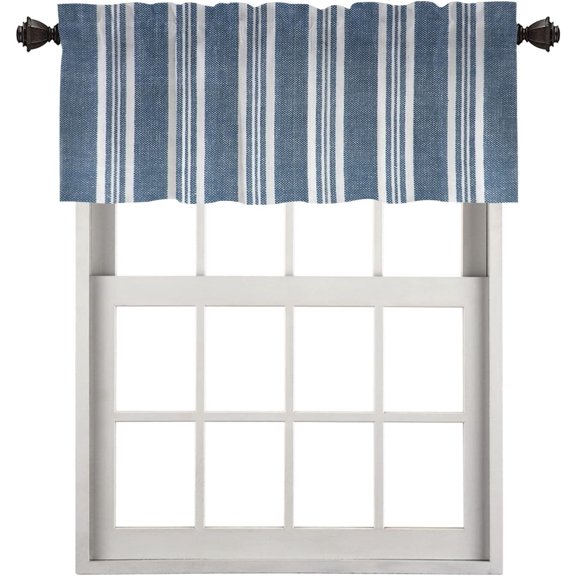 Striped Blue and White Kitchen Valances for Windows,Colorful Striped Fabric Blackout Valances Curtains Multilayer Polyester Drapes for Kitchen Bedroom 1 Pack 52X18 Inches