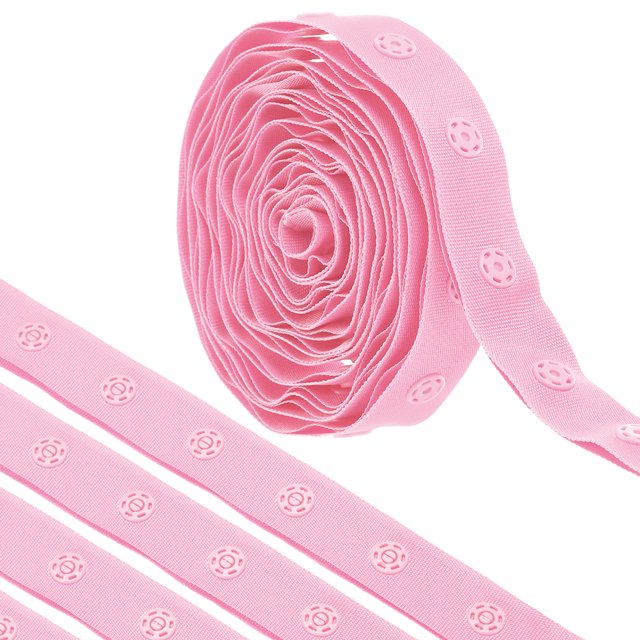 Uxcell 2 Yard Snap Button Tape for Sewing Cotton Snap Button Trim Fastener Buckles Tape for Clothes Fabric DIY, Light Pink