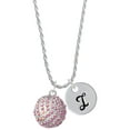 thumbnail image 1 of Delight Jewelry Silvertone Large Super Sparkle Crystal Pink AB Volleyball Silvertone Script Initial Disc - I - Charm Necklace, 20"+3", 1 of 4