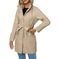 thumbnail image 2 of Women Hooded Classic Tie Belt Drawstring Outdoor Activity Waterproof Rain Coat Windbreaker Apricot L, 2 of 9