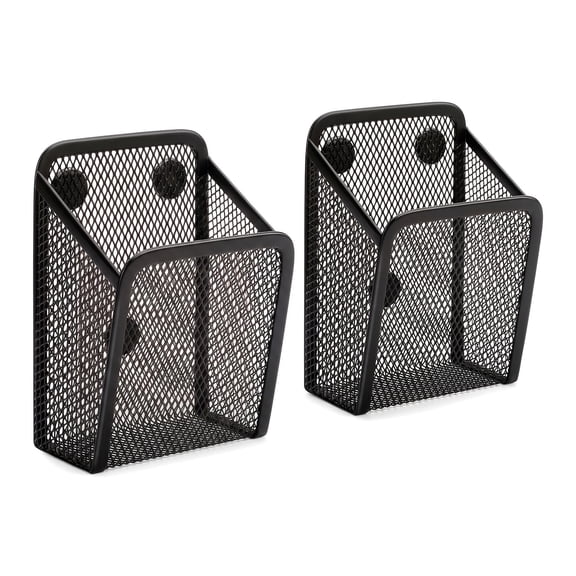 Yangxin 2Pc Mesh Pen Holder for Desk Black Wire Mesh Pencil Holder, Mesh Pen Holder Square, Magnetic Pencil Holder, for Refrigerator, Desk Whiteboard, Locker Accessories