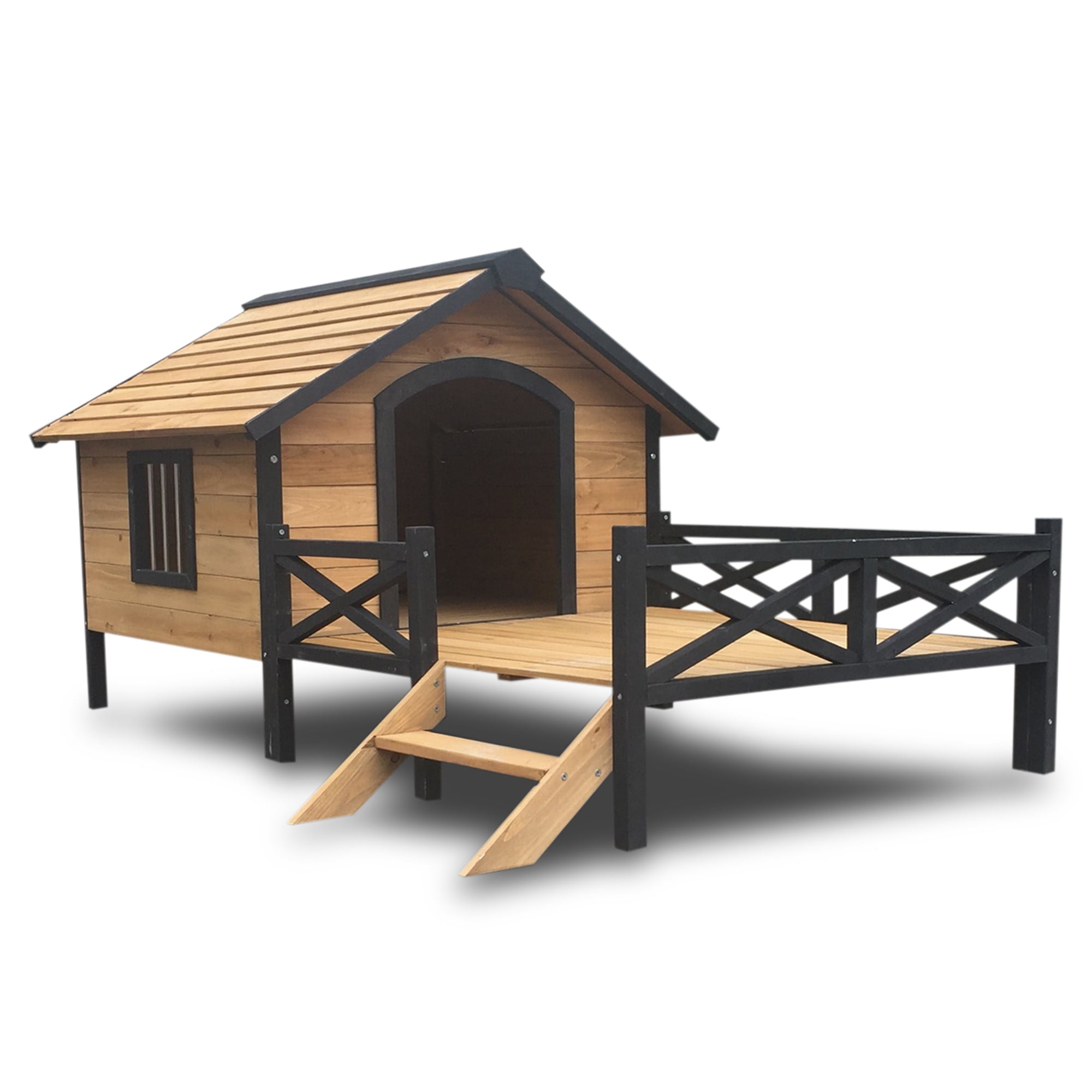 Pefilos 66" Large Dog House for Outdoor, Wooden Dog Kennel with Porch
